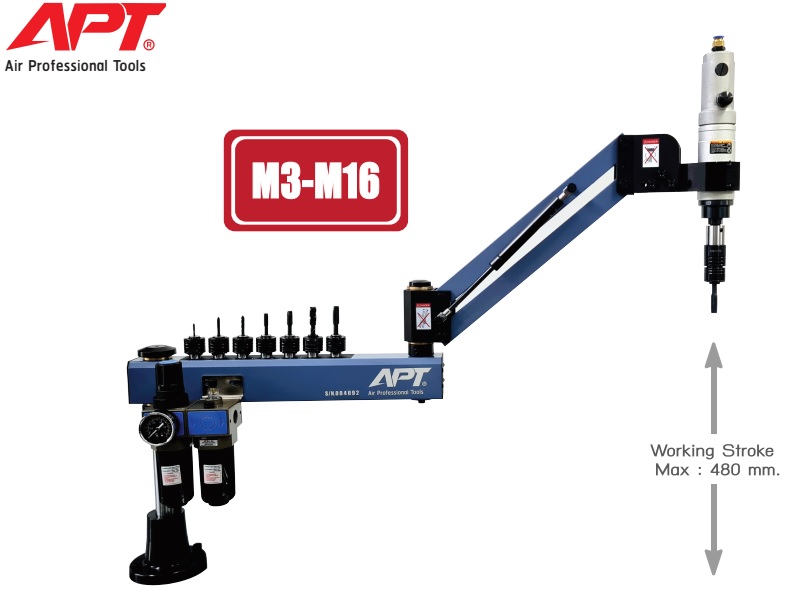 เครื่องต๊าปเกลียวลม (พร้อมแขนจับ)  APT : รุ่น TM-160S (M3-M16)  Air Tapping Machine